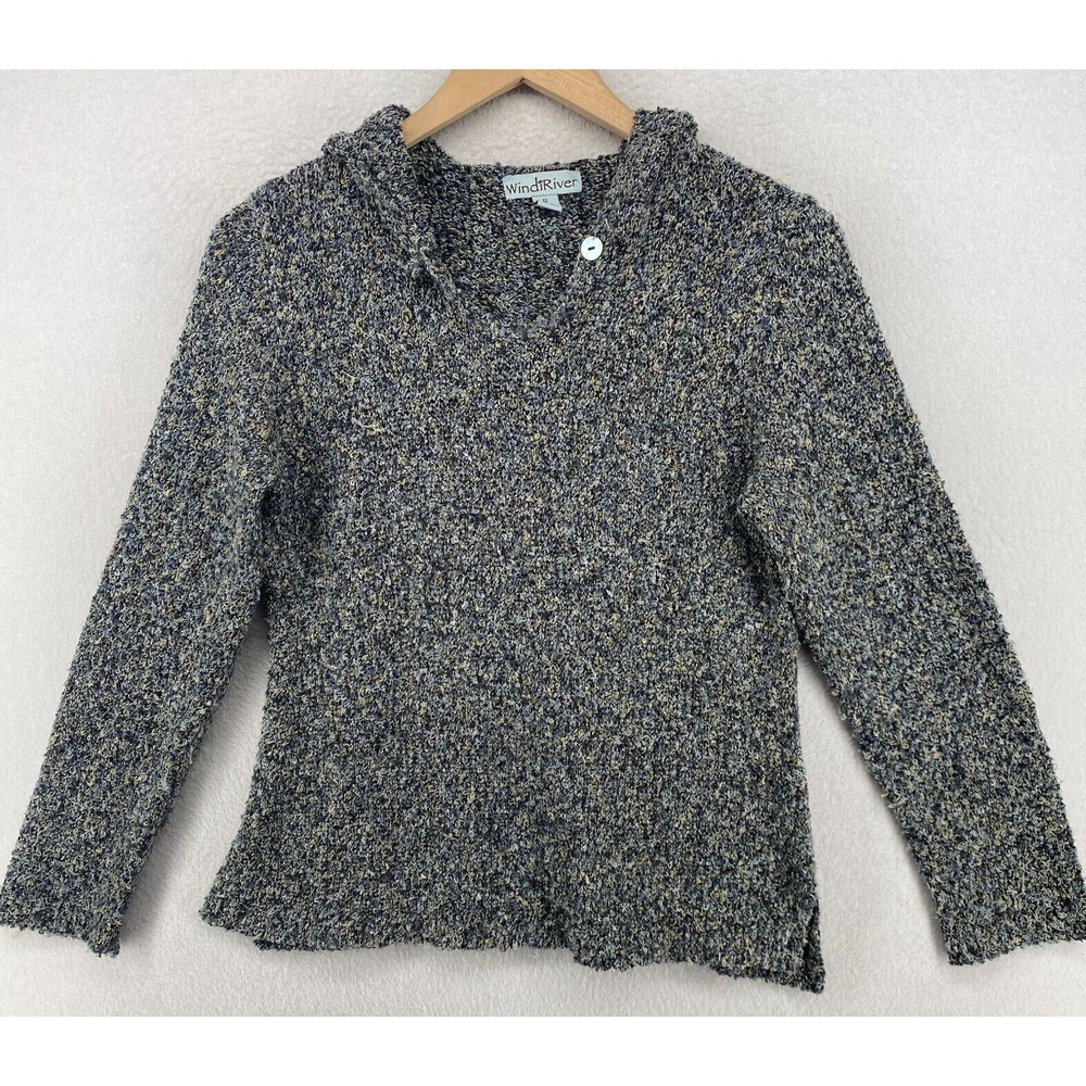 WINDIRIVER Sweater Womens S Marled Boucle Hoodie Long Sleeve Pullover Blue